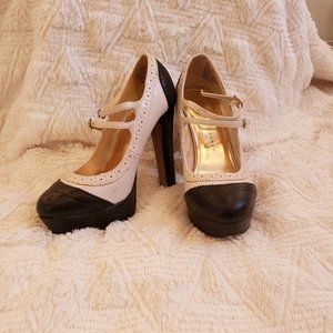 Nude and Black Saddle Style Heels